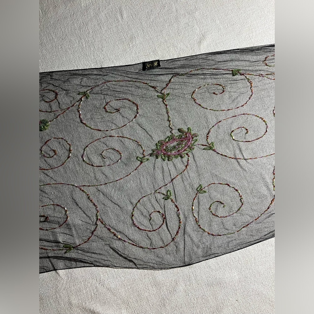 MaggiB VINTAGE RARE Sheer Mesh Intricate Hand Beaded Floral Paisley Scarf